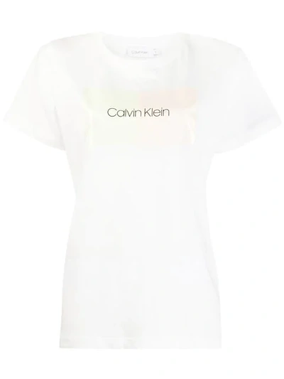 Shop Calvin Klein Dual Logo T-shirt In White
