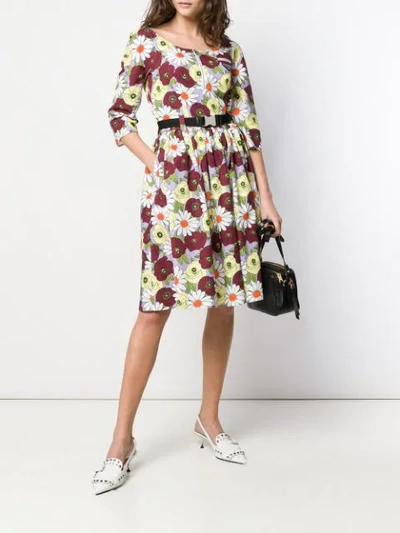 Shop Prada Floral Print Dress In Purple