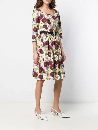 Shop Prada Floral Print Dress In Purple