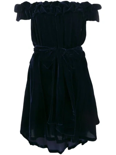 Shop Stella Mccartney Off-shoulder Mini Dress In Blue