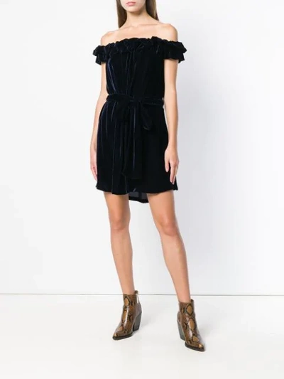 Shop Stella Mccartney Off-shoulder Mini Dress In Blue