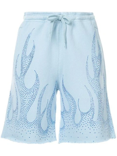 Shop Filles À Papa Flame-pattern Rhinestone-embellished Shorts In Blue