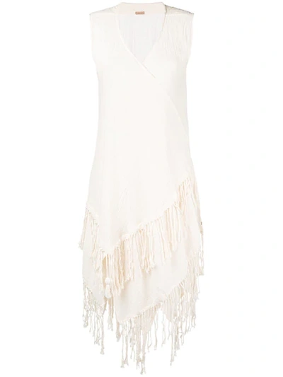 Shop Caravana Fringed Sleeveless Open Vest In Neutrals