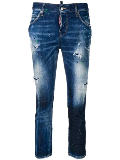 Shop Dsquared2 Ripped Skinny Crop Jeans In Blue