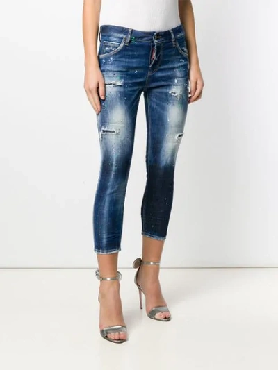 Shop Dsquared2 Ripped Skinny Crop Jeans In Blue