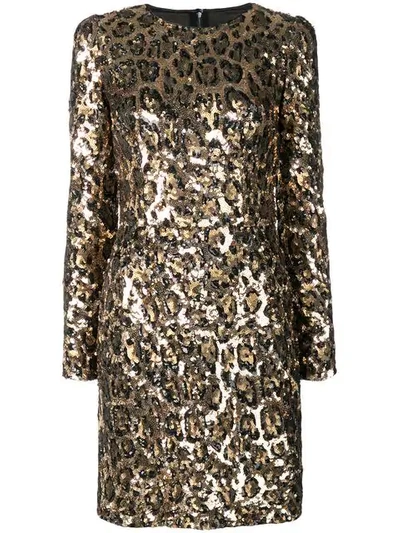 Shop Dolce & Gabbana Sequined Leopard-print Mini Dress In Gold