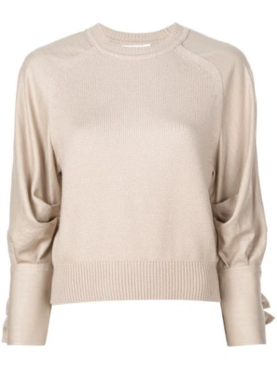 Shop Adeam Bow Detail Sweater In Neutrals