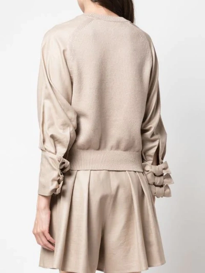 Shop Adeam Bow Detail Sweater In Neutrals