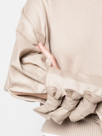 Shop Adeam Bow Detail Sweater In Neutrals