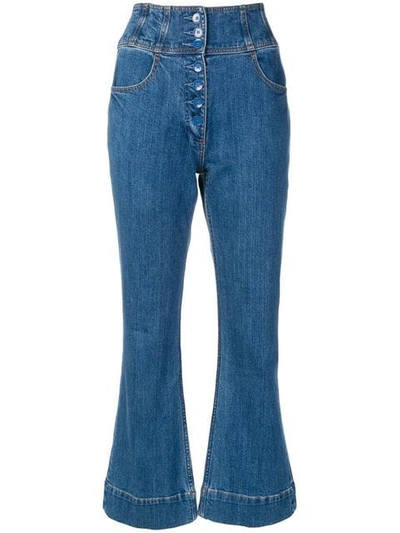 Shop Ulla Johnson Cropped Flared Trousers In Blue