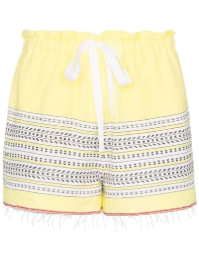 Shop Lemlem Amore Drawstring Shorts In Yellow