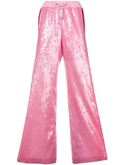 Shop Alberta Ferretti Side Stripe Sequin Palazzo Trousers In Pink