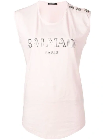 Shop Balmain Logo Tank Top In Pink