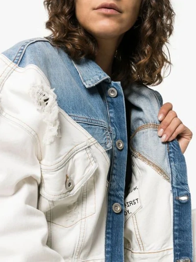 Shop Ben Taverniti Unravel Project Cropped Mixed Denim Jacket In Blue