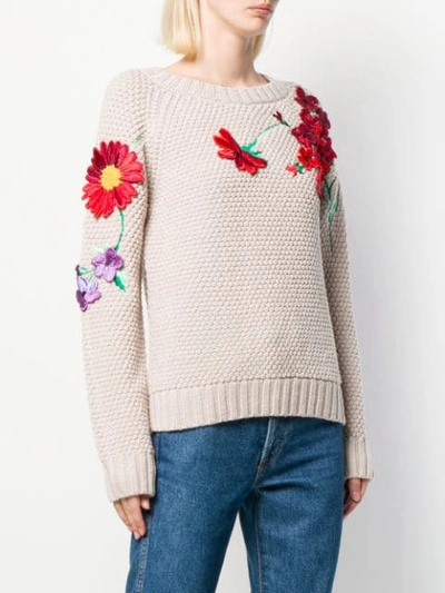 Shop Blumarine Floral Embroidered Sweatshirt In Neutrals