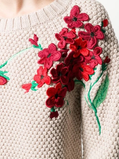 Shop Blumarine Floral Embroidered Sweatshirt In Neutrals