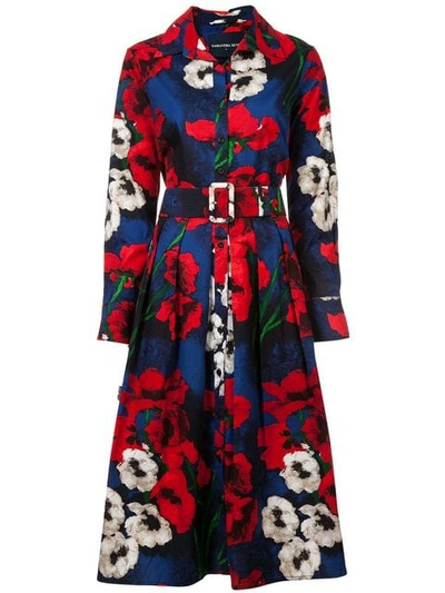 Shop Samantha Sung Floral Flared Shirt Dress In Black