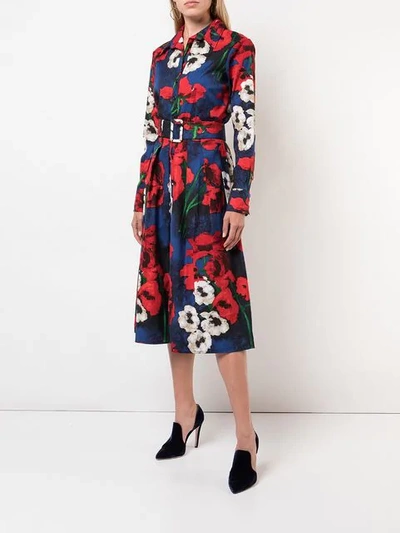 Shop Samantha Sung Floral Flared Shirt Dress In Black