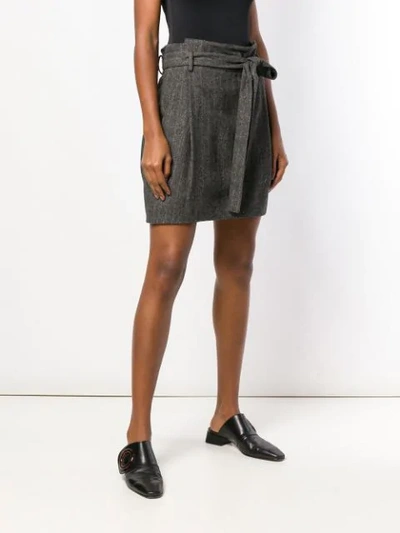 Shop Ulla Johnson Belted Herringbone Mini Skirt In Grey