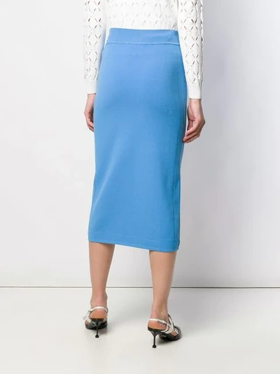 Shop Fendi Ff Logo Waistband Fitted Skirt In Blue