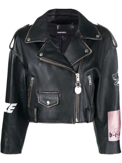 Shop Diesel Zipped Biker Jacket - Black
