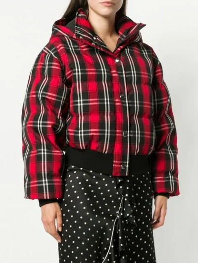 Shop Msgm Checked Bomber Jacket In Red