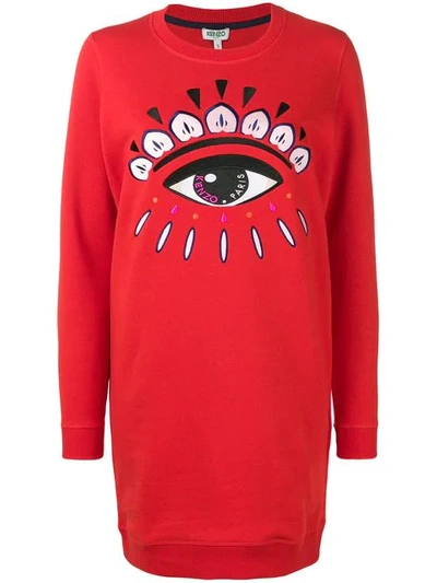 Shop Kenzo Eye Sweatshirt Dress In Red