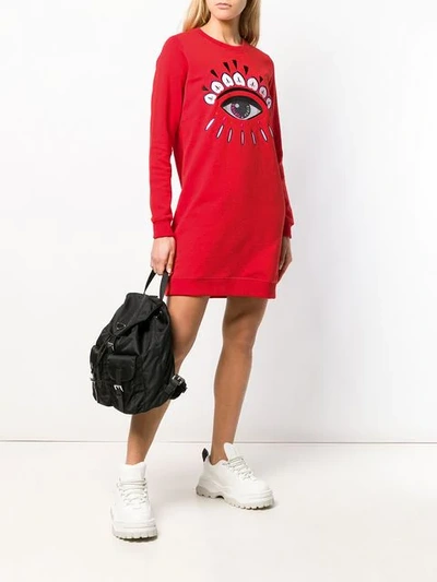 Shop Kenzo Eye Sweatshirt Dress In Red