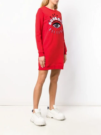 Shop Kenzo Eye Sweatshirt Dress In Red