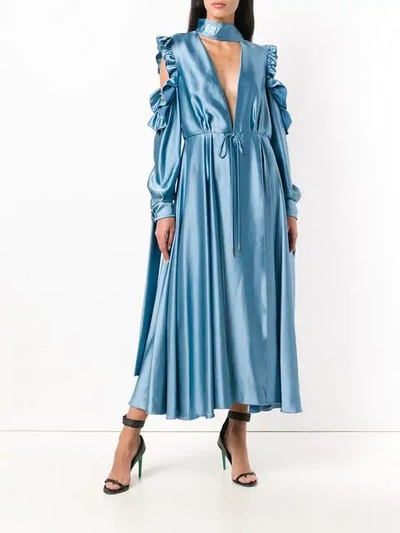Shop Off-white Flared Long Dress In Blue