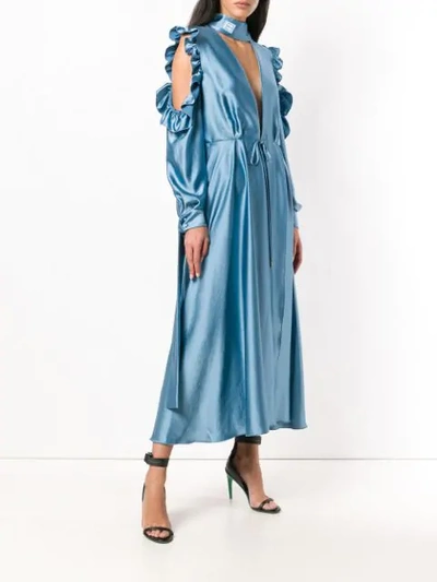 Shop Off-white Flared Long Dress In Blue