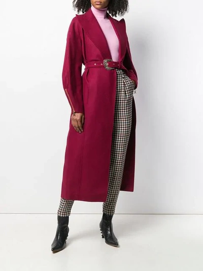 Shop Just Cavalli Long Belted Coat In Red