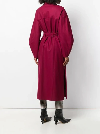 Shop Just Cavalli Long Belted Coat In Red
