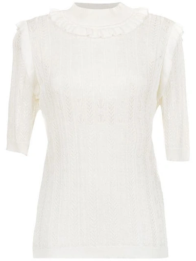 Shop Andrea Bogosian Ruffled Knit Blouse In White