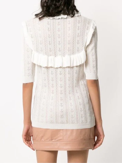 Shop Andrea Bogosian Ruffled Knit Blouse In White