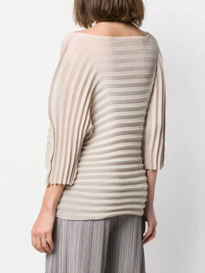 Shop Issey Miyake Ribbed Design Sweater - Neutrals