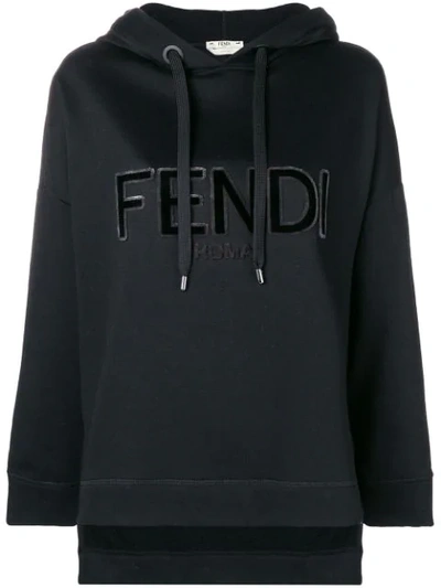 Shop Fendi Logo Hoodie In Black