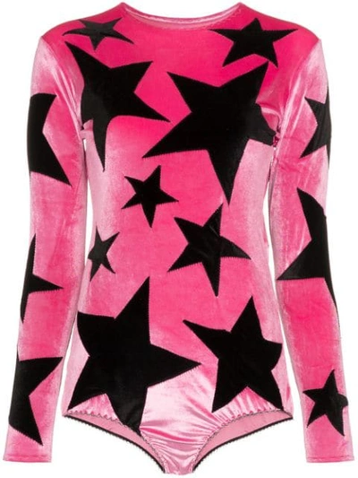 Shop Alexia Hentsch X Browns Star Applique Velvet Bodysuit  In  Pink/black