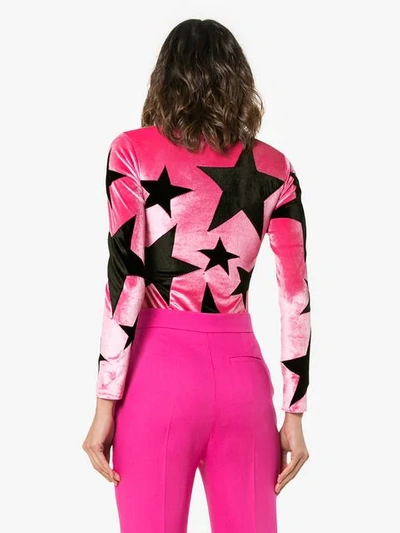 Shop Alexia Hentsch X Browns Star Applique Velvet Bodysuit  In  Pink/black