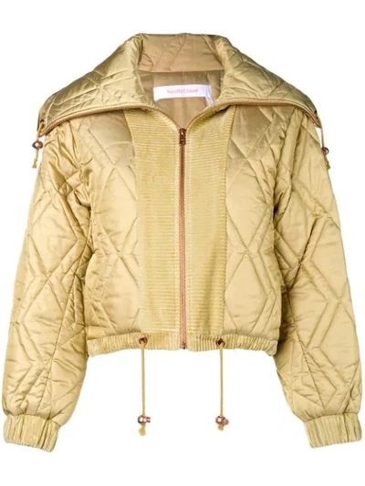 Shop See By Chloé Quilted Satin Bomber Jacket - Yellow