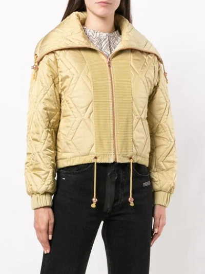 Shop See By Chloé Quilted Satin Bomber Jacket - Yellow