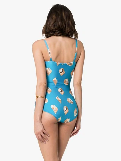 Shop Adriana Degreas Shell Print Stretch-fit Swimsuit In Blue