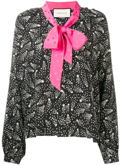 Shop Gucci Pussy Bow Patterned Shirt In Black