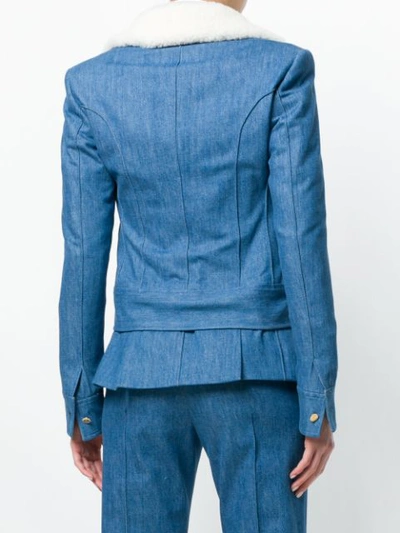 Shop Thom Browne Shearling Collar Cropped Denim Jacket - Blue