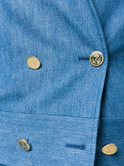 Shop Thom Browne Shearling Collar Cropped Denim Jacket - Blue