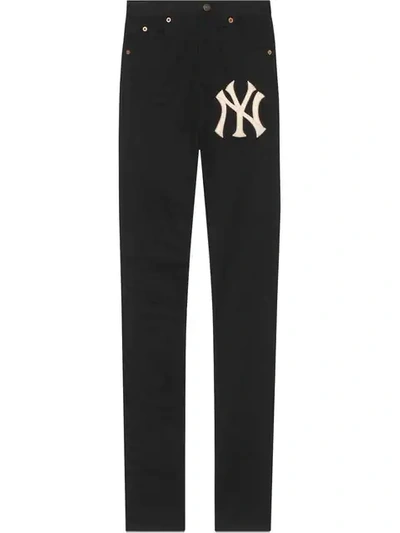 Shop Gucci Denim Skinny Pants With Ny Yankees™ Patch In Black