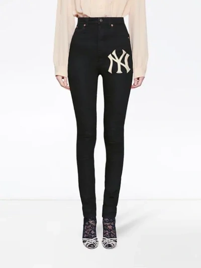 Shop Gucci Denim Skinny Pants With Ny Yankees™ Patch In Black