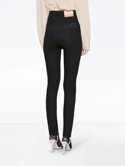 Shop Gucci Denim Skinny Pants With Ny Yankees™ Patch In Black