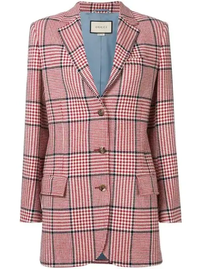 Shop Gucci Houndstooth Check Blazer In Red