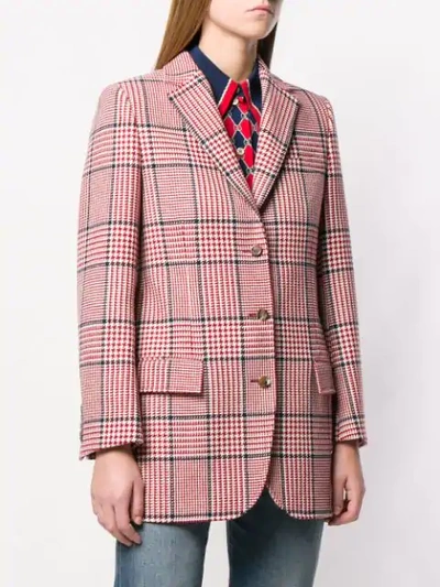 Shop Gucci Houndstooth Check Blazer In Red